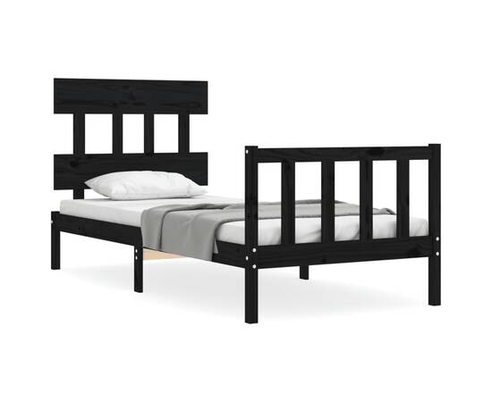 Cadru de pat cu tăblie 2ft6 small single, negru, lemn masiv, 2 image