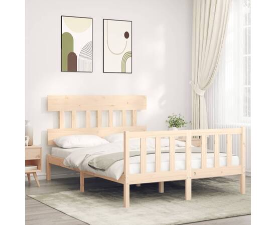 Cadru de pat cu tăblie 4ft, dublu mic, lemn masiv