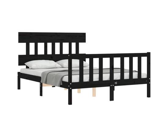 Cadru de pat cu tăblie 4ft, dublu mic, negru, lemn masiv, 4 image