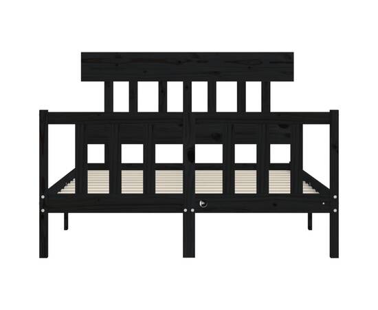 Cadru de pat cu tăblie 4ft, dublu mic, negru, lemn masiv, 6 image