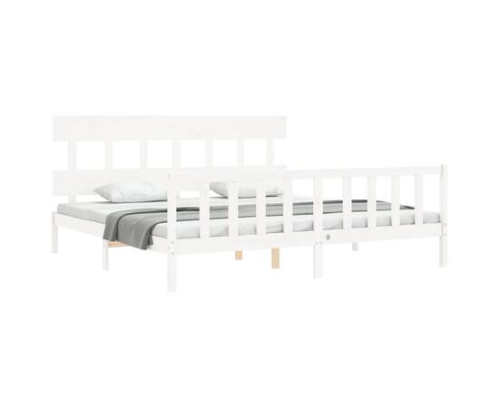 Cadru de pat cu tăblie 6ft super king, alb, lemn masiv, 4 image