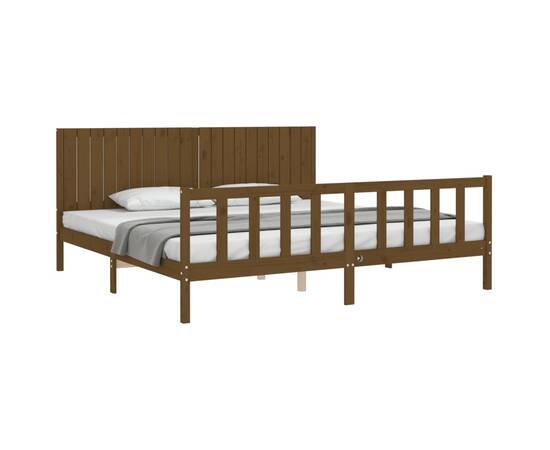 Cadru pat cu tăblie, maro miere, 200x200 cm, lemn masiv, 4 image