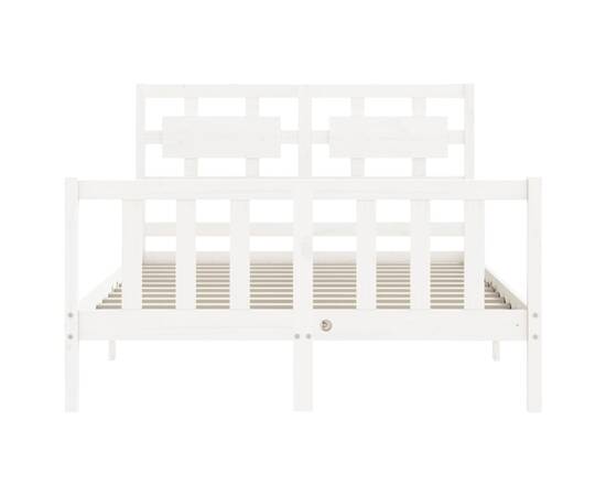 Cadru de pat cu tăblie, 140x190 cm, alb, lemn masiv, 6 image