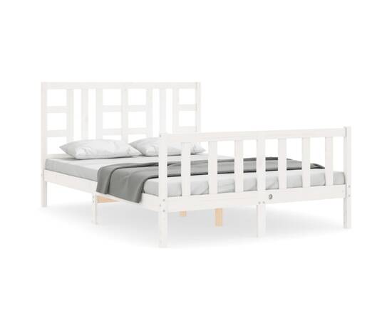 Cadru de pat cu tăblie, 140x190 cm, alb, lemn masiv, 2 image