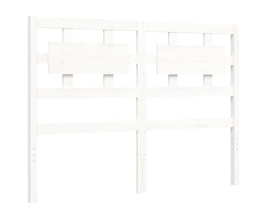 Cadru de pat cu tăblie, 140x190 cm, alb, lemn masiv, 9 image