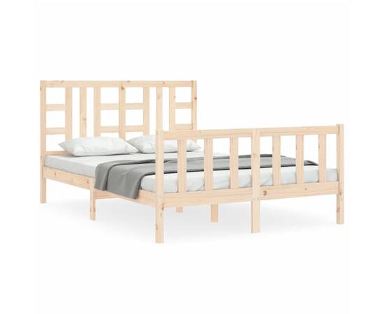 Cadru de pat cu tăblie, 140x190 cm, lemn masiv, 2 image