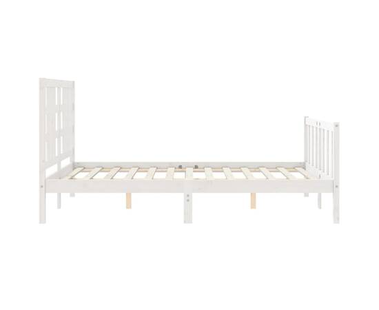 Cadru de pat cu tăblie, alb, 160x200 cm, lemn masiv, 7 image