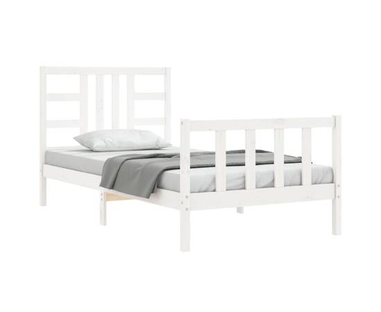 Cadru de pat cu tăblie, alb, 90x200 cm, lemn masiv, 4 image