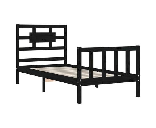 Cadru de pat cu tăblie, negru, 100x200 cm, lemn masiv, 5 image