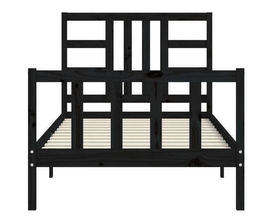 Cadru de pat cu tăblie, negru, 100x200 cm, lemn masiv, 6 image