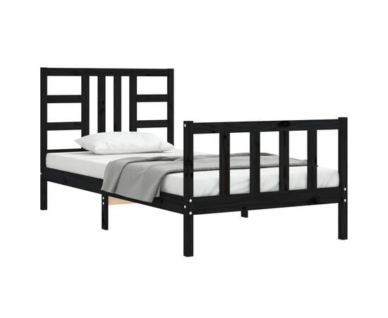 Cadru de pat cu tăblie, negru, 100x200 cm, lemn masiv, 4 image