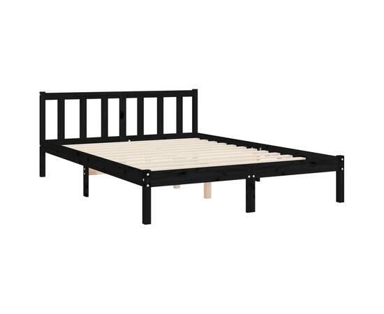 Cadru de pat cu tăblie, negru, 140x190 cm, lemn masiv, 9 image