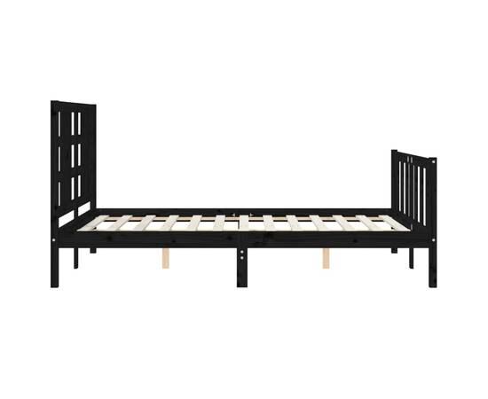 Cadru de pat cu tăblie, negru, 140x190 cm, lemn masiv, 7 image