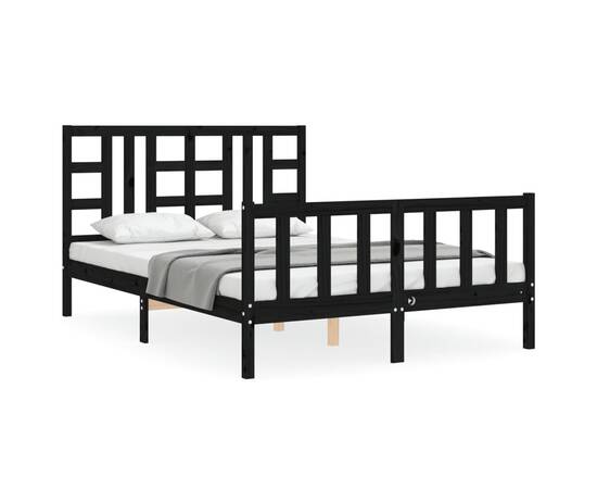 Cadru de pat cu tăblie, negru, 140x200 cm, lemn masiv, 2 image