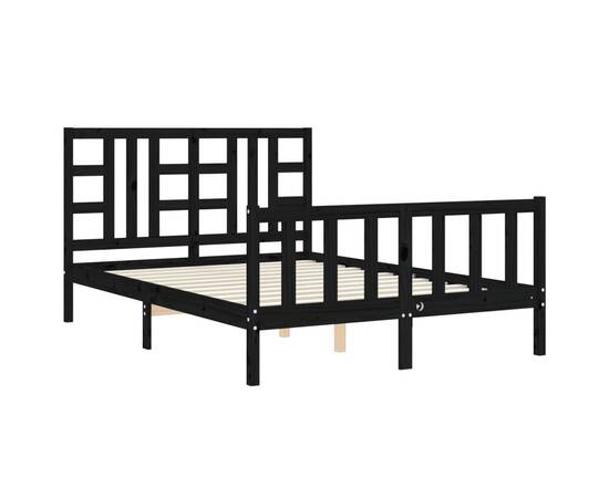 Cadru de pat cu tăblie, negru, 140x200 cm, lemn masiv, 5 image