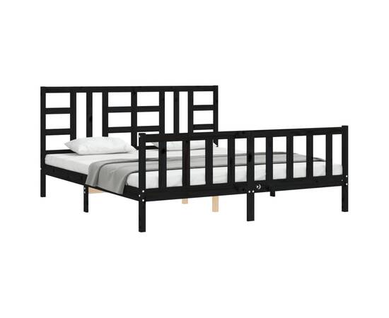 Cadru de pat cu tăblie, negru, 180x200 cm, lemn masiv, 4 image