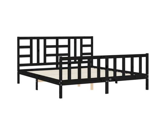 Cadru de pat cu tăblie, negru, 180x200 cm, lemn masiv, 5 image