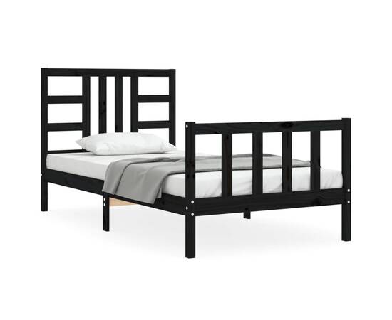 Cadru de pat cu tăblie, negru, 90x190 cm, lemn masiv, 2 image