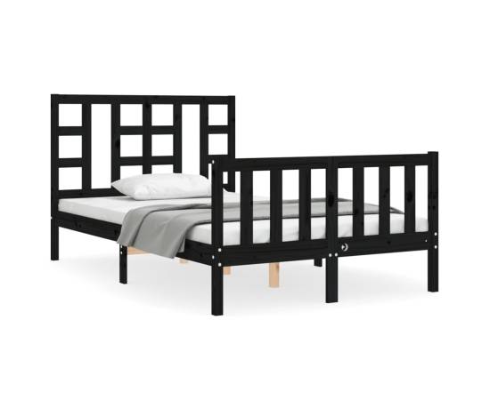 Cadru de pat cu tăblie 4ft, dublu mic, negru, lemn masiv, 2 image