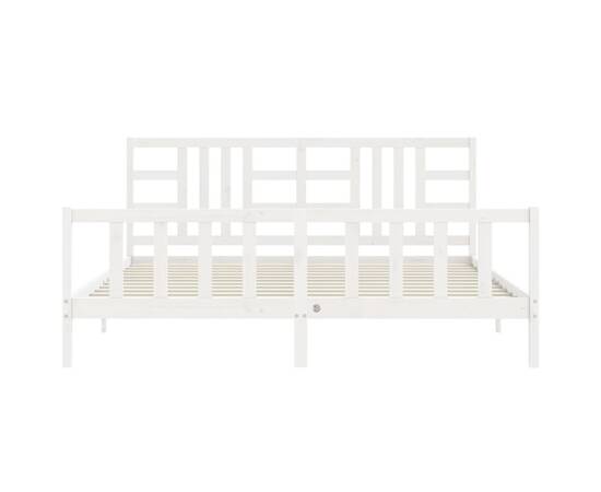Cadru pat cu tăblie 200x200 cm, alb, lemn masiv, 6 image