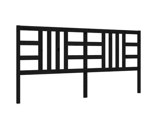 Cadru pat cu tăblie 200x200 cm, negru, lemn masiv, 8 image
