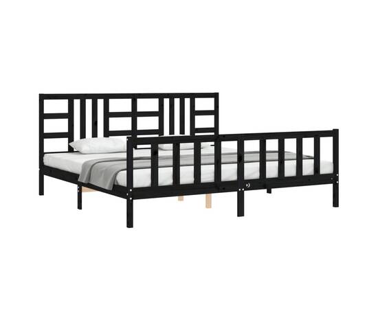 Cadru pat cu tăblie 200x200 cm, negru, lemn masiv, 4 image