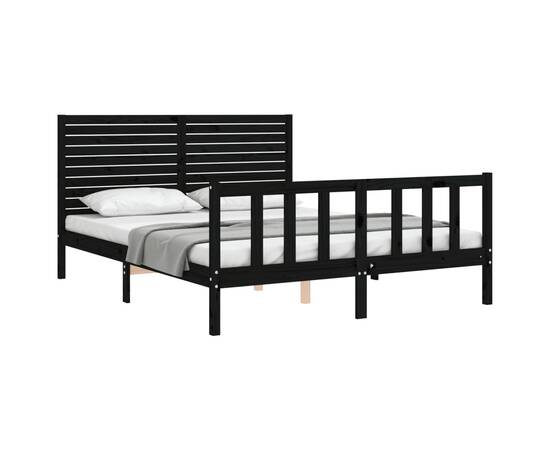 Cadru de pat cu tăblie, negru, lemn masiv, king size 5ft, 4 image