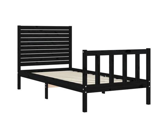 Cadru de pat cu tăblie 2ft6 small single, negru, lemn masiv, 5 image