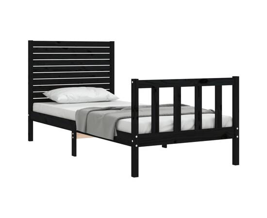 Cadru de pat cu tăblie 2ft6 small single, negru, lemn masiv, 4 image