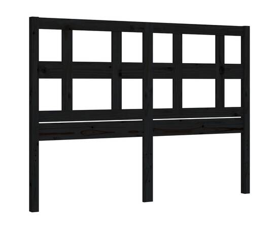 Cadru de pat cu tăblie 4ft, dublu mic, negru, lemn masiv, 8 image