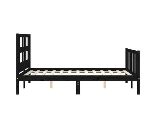 Cadru de pat cu tăblie 4ft, dublu mic, negru, lemn masiv, 7 image