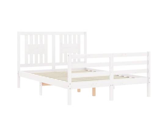 Cadru de pat cu tăblie, alb, 140x200 cm, lemn masiv, 5 image