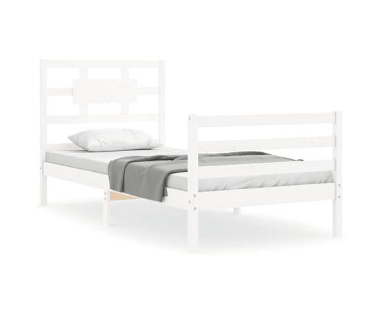 Cadru de pat cu tăblie, alb, 90x200 cm, lemn masiv, 2 image