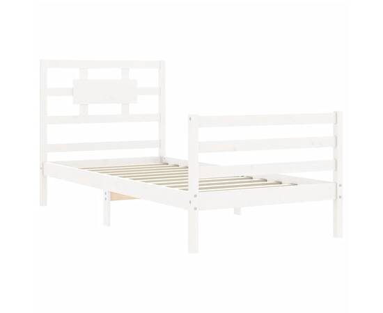 Cadru de pat cu tăblie, alb, 90x200 cm, lemn masiv, 5 image