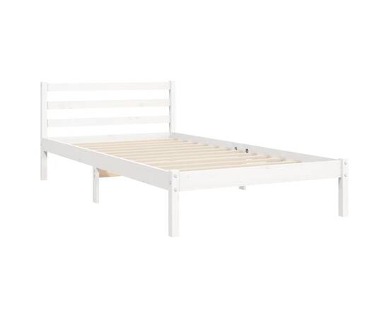 Cadru de pat cu tăblie, alb, 90x200 cm, lemn masiv, 8 image