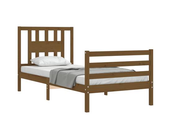 Cadru de pat cu tăblie, maro miere, 90x200 cm, lemn masiv, 4 image