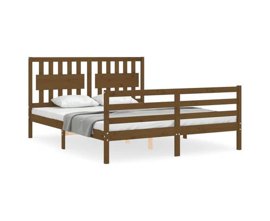 Cadru de pat cu tăblie, maro miere, lemn masiv, king size 5ft, 2 image
