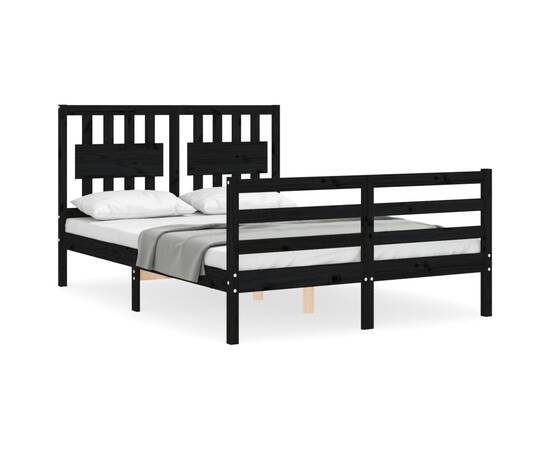 Cadru de pat cu tăblie, negru, 120x200 cm, lemn masiv, 2 image