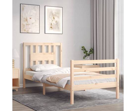 Cadru de pat cu tăblie 2ft6 small single, lemn masiv, 3 image