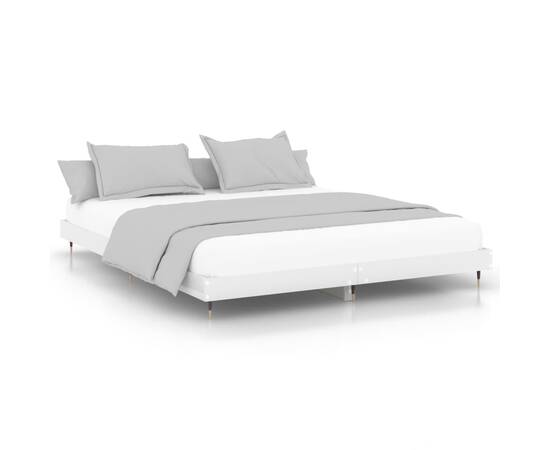 Cadru de pat, alb extralucios, 120x200 cm, lemn prelucrat, 2 image