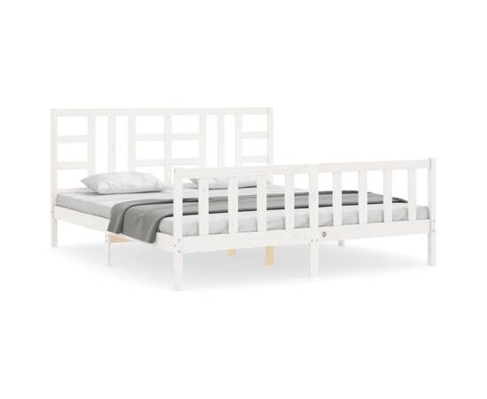 Cadru de pat cu tăblie, alb, 180x200 cm, lemn masiv, 2 image