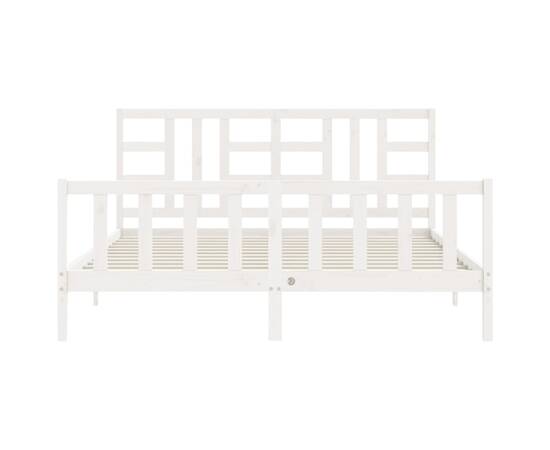 Cadru de pat cu tăblie, alb, 180x200 cm, lemn masiv, 6 image