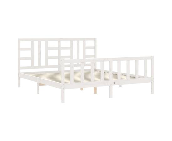 Cadru de pat cu tăblie, alb, 180x200 cm, lemn masiv, 5 image