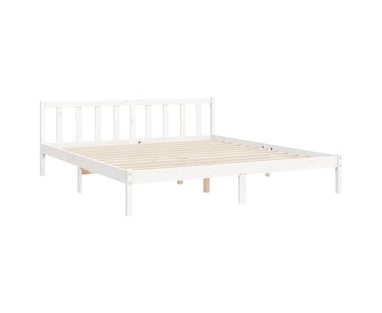 Cadru de pat cu tăblie, alb, 180x200 cm, lemn masiv, 9 image