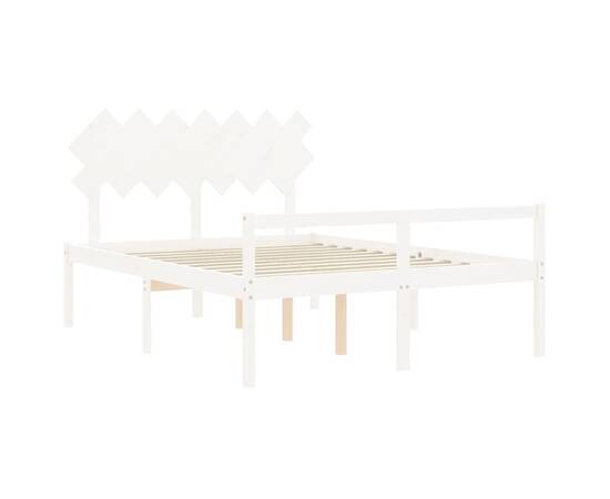 Cadru de pat cu tăblie, alb, lemn masiv, 5ft king, 5 image