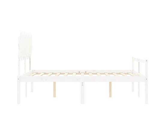 Cadru de pat cu tăblie, alb, lemn masiv, 5ft king, 7 image