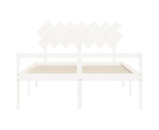 Cadru de pat cu tăblie, alb, lemn masiv, 5ft king, 6 image