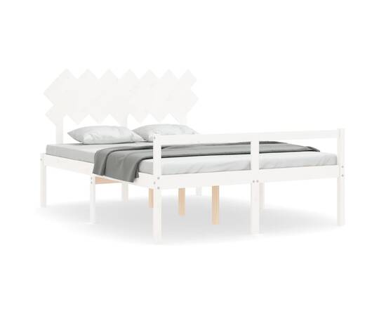 Cadru de pat cu tăblie, alb, lemn masiv, 5ft king, 2 image
