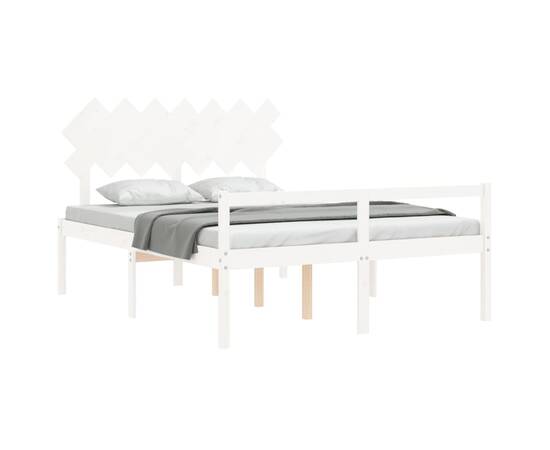 Cadru de pat cu tăblie, alb, lemn masiv, 5ft king, 4 image