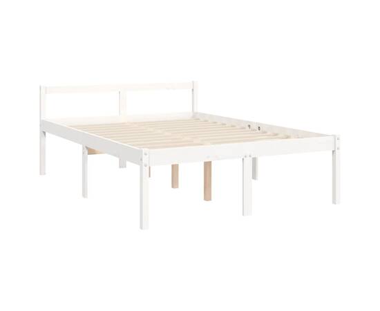 Cadru de pat cu tăblie, alb, lemn masiv, dublu 4ft6, 9 image